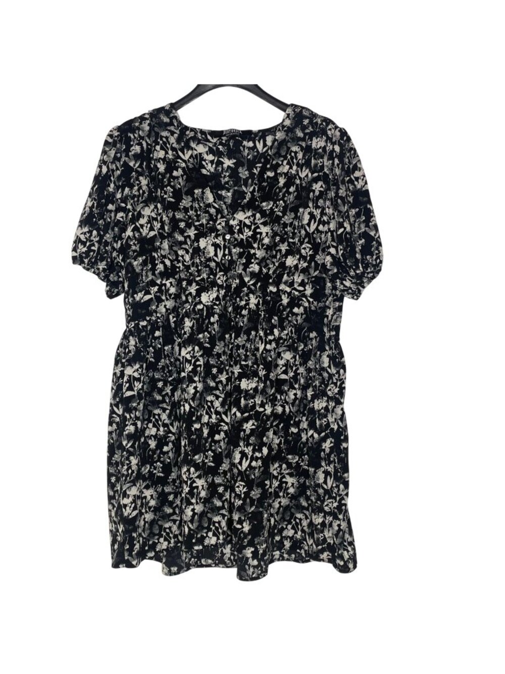 Disturbia Dark Floral Babydoll Mini Dress Puff Sleeve Sz 14 Abstract Goth